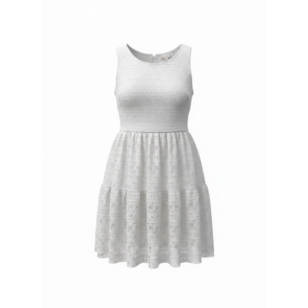 Candies Womens White Floral Lace Sleeveless Tiered Mini Dress Size Large